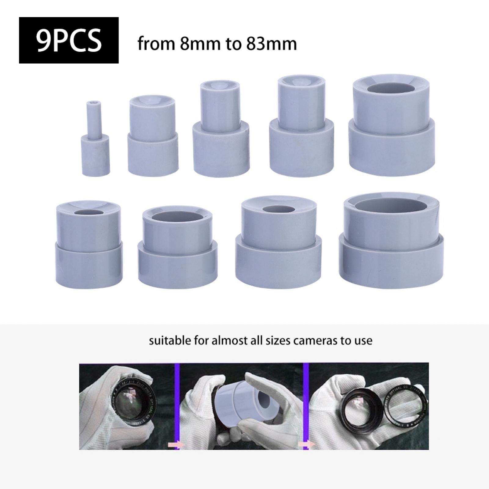 Vakuum Pad Für Objektive, Lens Spanner, Werkzeugsatz zum Entfernen des Kameraobjektivs 9-teiliges Werkzeug für die Reparatur von Kamera-DSLR-Objektiven 8-83 mm Objektiventfernung Gummizubehör Hoh