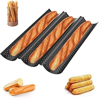 Plateau à Baguette, Moulle à Baguette Pain，Moule à Pain FrançAis Moule à Pain AntiadhéSif Pour 3 Baguettes Moulle à Baguette Moulle à Pain Perforé Pour Et Cuire Pain De BâTon FrançAis Moule De Cuisson