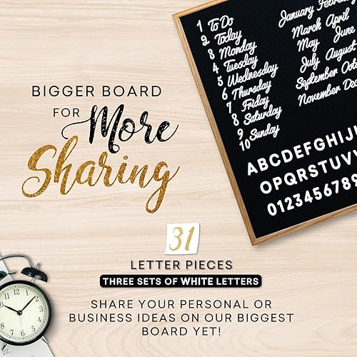 Miniatura 84 de Letrero de fieltro negro y letras blancas de 10 x 10 pulgadas Este letrero personalizable incluye 300 letras de plástico y marco de roble., Negro