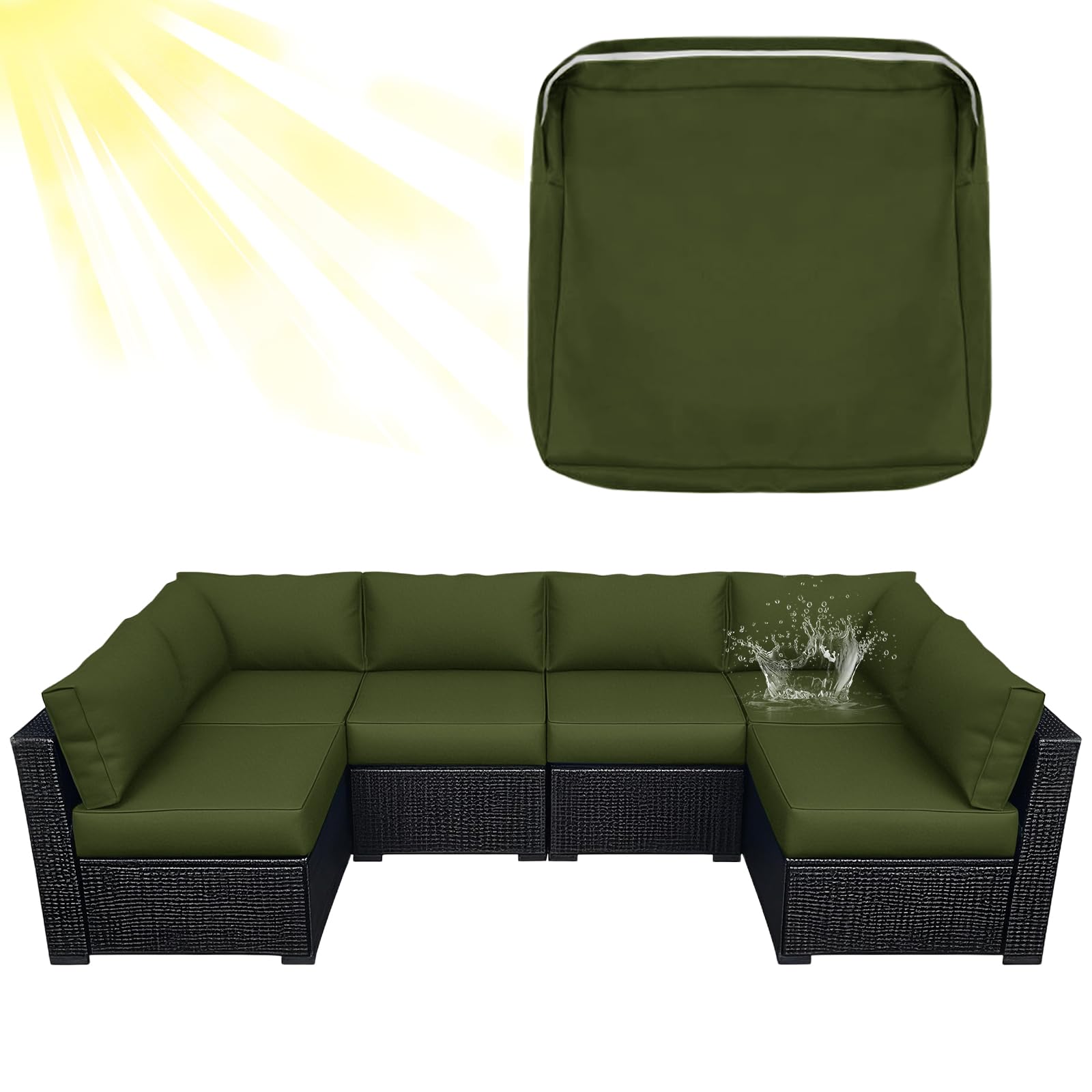 ZYBSLCSY Waterproof Replacement Cushions Slipcover for Outdoor Furniture Protector, Non-Slip Patio Chair Seat Cushion Cover with Zip, Garden Rattan Couch Cover (Matcha Green,4 pieces 33×65×10cm)