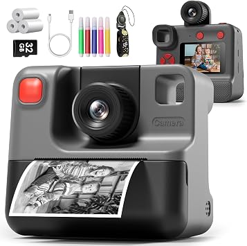Kids Camera Instant Print, Christmas Birthday Gifts for Girl Boys 3-12 Years Old, FHD Selfie Digital Video Cameras Toddler 3 Rolls Print Paper & 32G Card | FHD Selfie Digital Video Cameras Toddler 3 Rolls Print Paper & 32G Card (Black)
