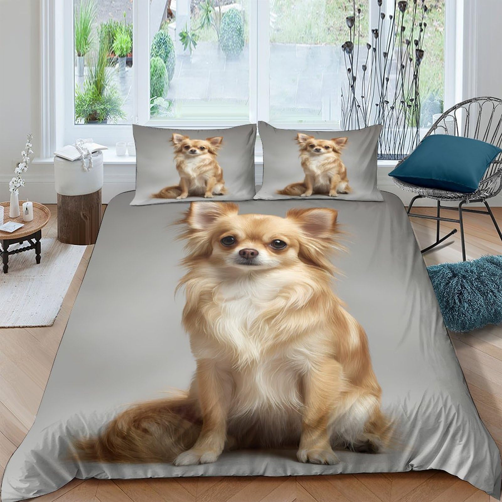 Ctjqhvkz Style-2 3D Printed Chihuahua Dog Fitted Sheet Microfiber Non-Slip Bed Cover For Bedroom Dorm Mattress Protection Decor Single（135X200cm）