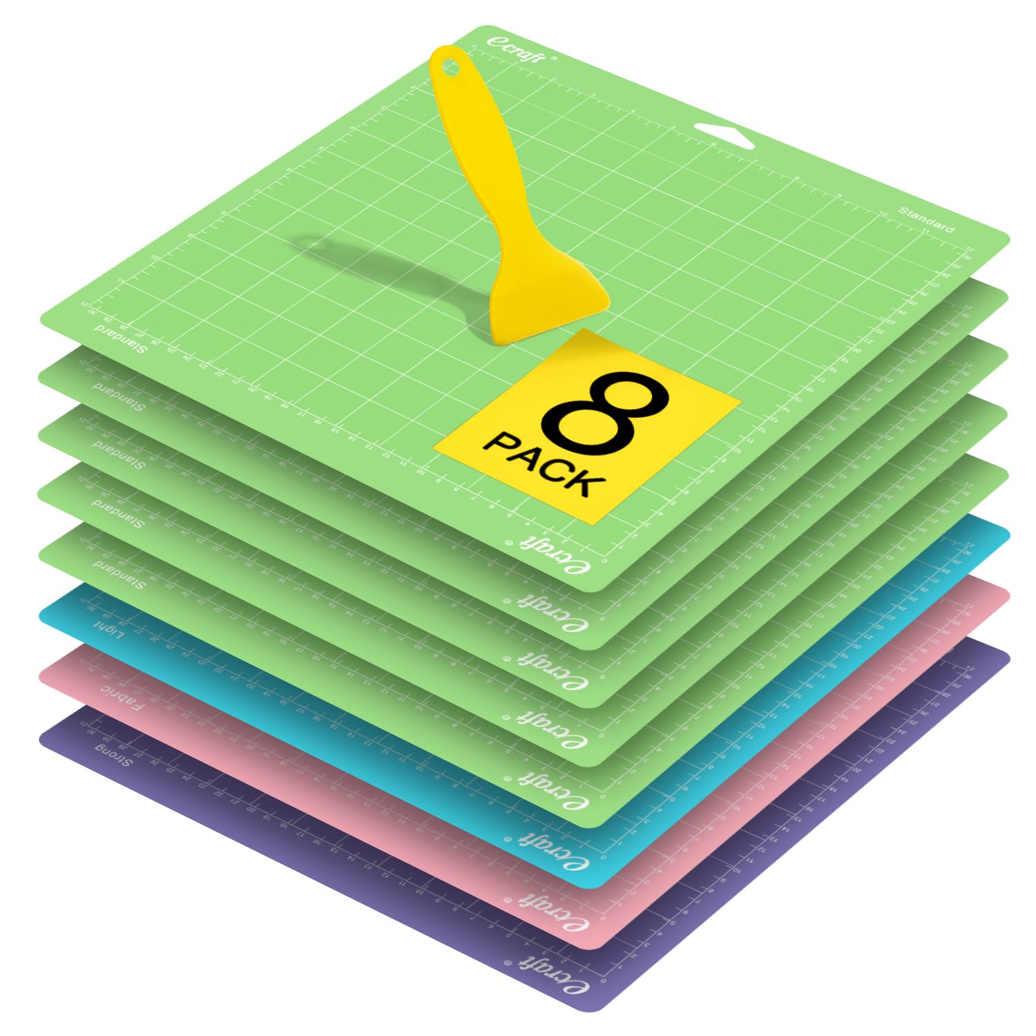 Ecraft Tapete de corte para Cricut: adhesivo adhesivo Cricut Mat 12 x 12 (agarre estándar, agarre ligero, agarre fuerte, agarre textil) Accesorios Cricut para Explore Air 2 (8, paquete variedad)