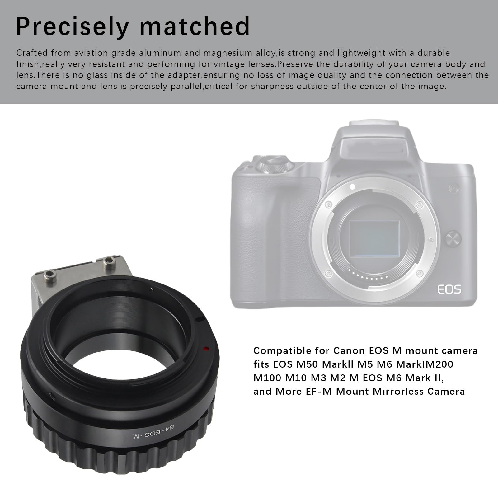 Adaptateur d'objectif B4-EF M compatible avec objectif B4 2/3" Broadcast Grade Mount et pour appareil photo EOS-M (monture EF-M) EF M M2 M3 M5 M6 M10 M50 M100. Avec support trépied