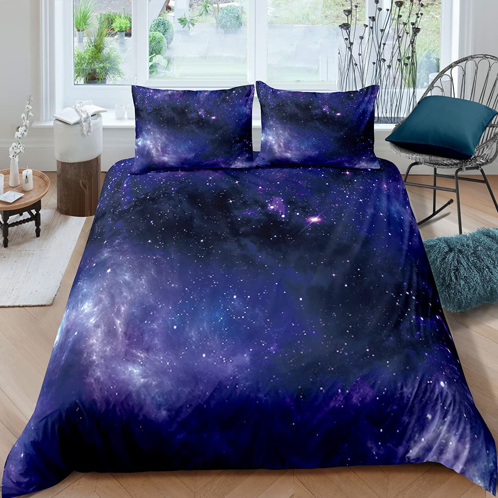 Teenager Bettwäsche Sternenklarer Himmel 200x200 cm 3teilig 100% Mikrofaser Sommer Weiche Winter Warm Bettbezüge mit Reißverschluss 3D Universum Galaxie Bettbezug mit 2 Kissenbezüge 80x80 cm