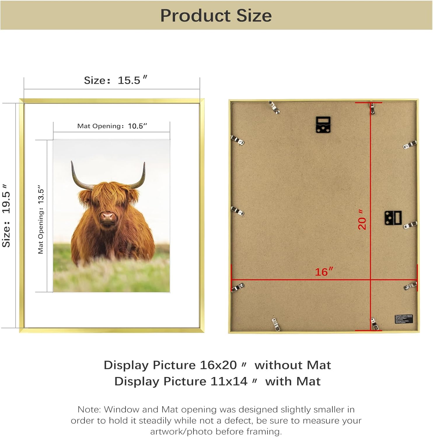 Golden State Art, 16x20 Picture Frame Set of 3, Gold Thin Border, Display Photo 11x14 with Mat or 16x20 Without Mat, Poster Frame for Wall Hanging Horizontal and Vertical - Image 6