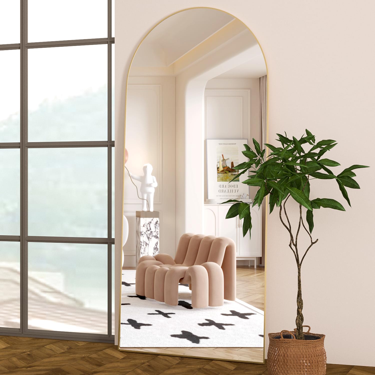 NEUWEABY Full Length Mirror 71"x26" Floor Mirror with Bracket, Gold Arched Wall Mirror Hanging or Leaning Against the Wall Bedroom Mirror for Entryway Living Room