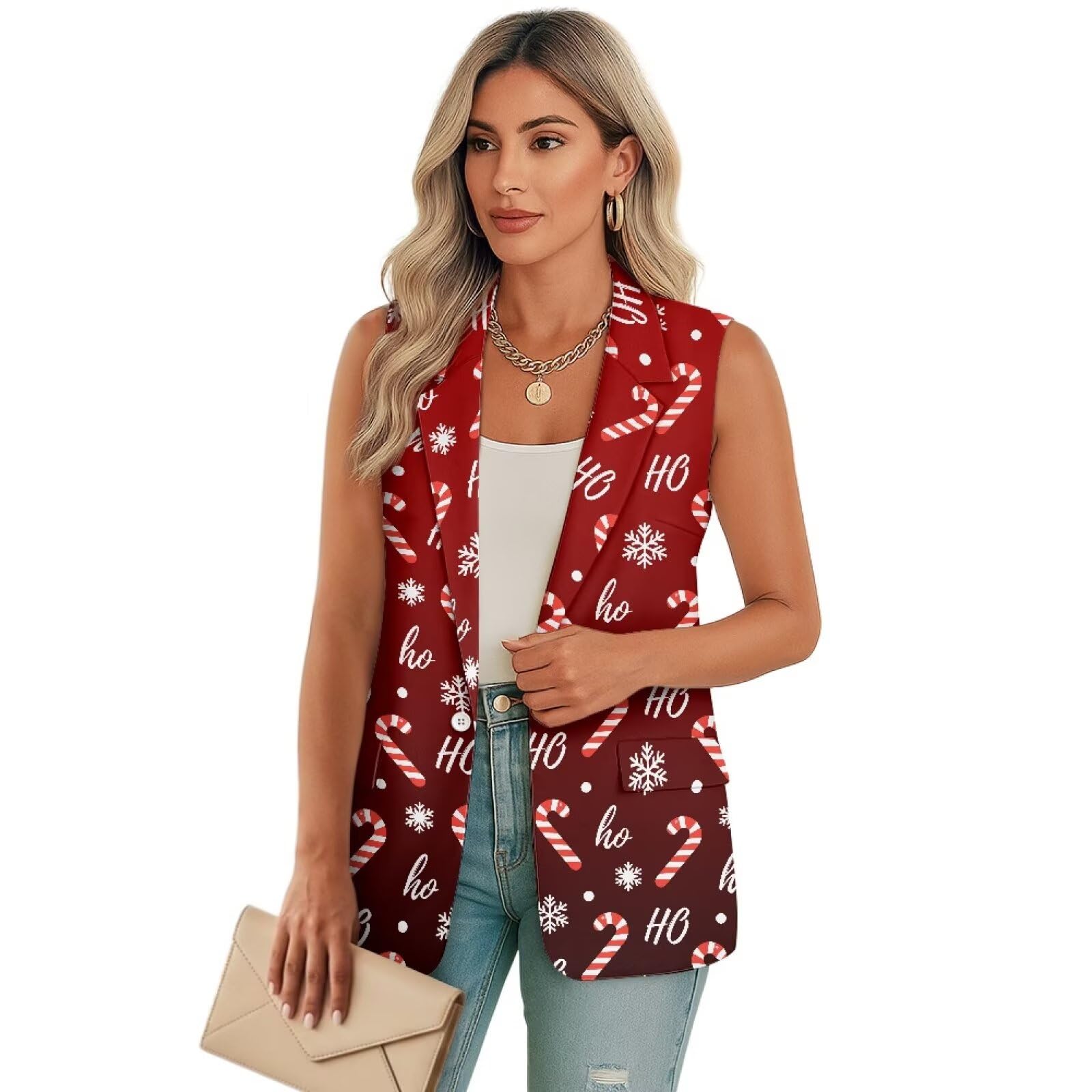 Womens Suit Vest Sleeveless Blazer Jackets One Button Casual Business Work Waistcoat Vest Tops with Pockets