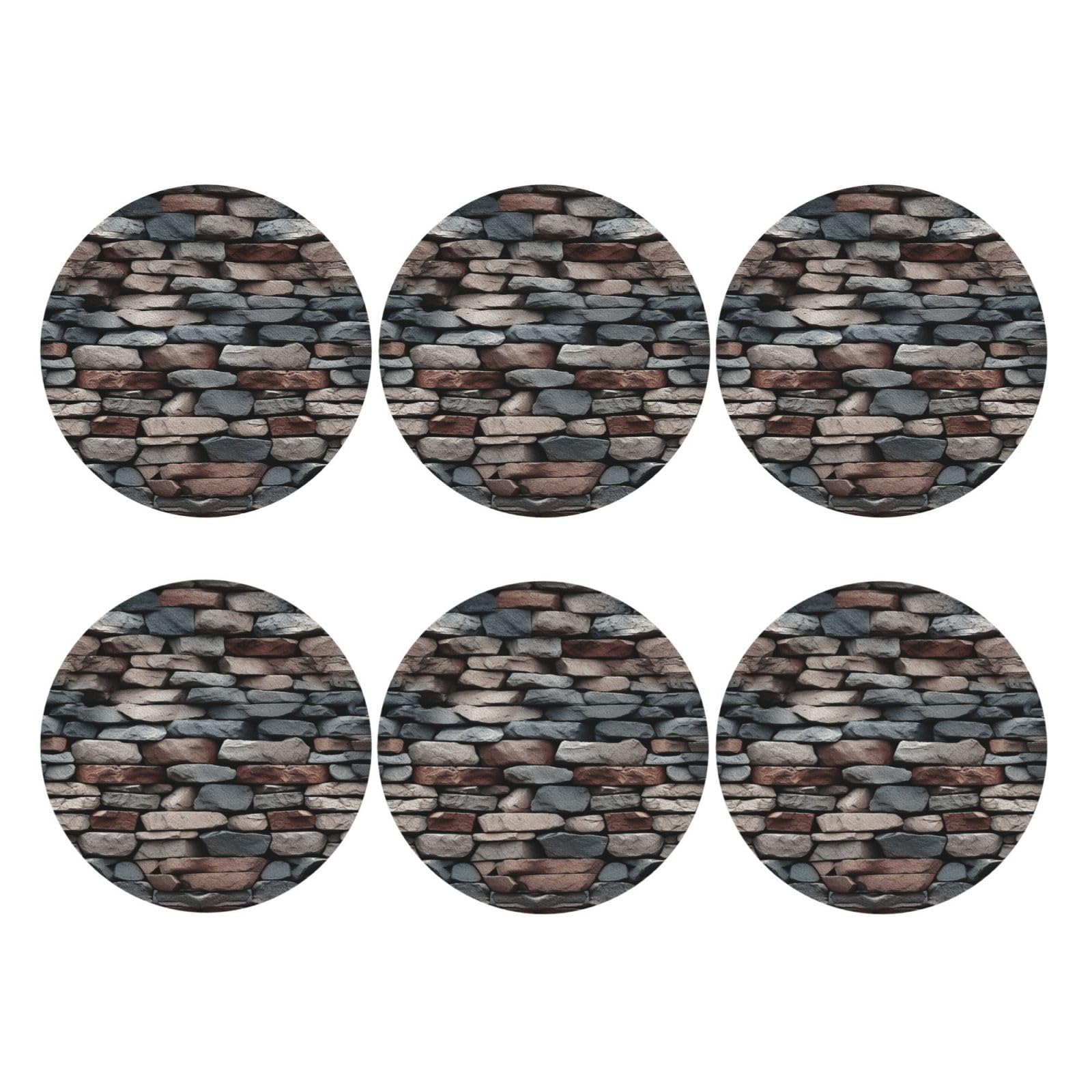 6pcs Leather Coasters for Drinks, Stone Drink Coasters for Tabletop Protection, 4" Cup Coasters for Coffee Table Decor, Non-Slip Drinking Cup Mat for Hot Or Cold Drink