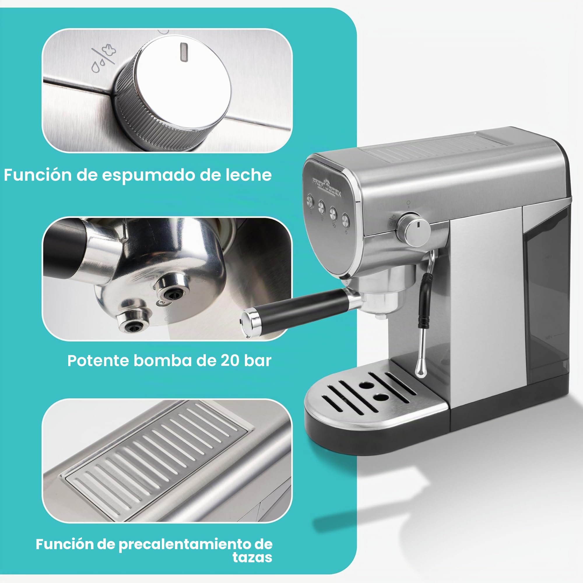ProfiCook PC ES 1265 - Cafetera 2 en 1 | Cápsulas de café y polvo espresso | Máquina portafiltro 20 bar bomba italiana | Incluye boquilla espumador de leche | Portafiltros para café espresso