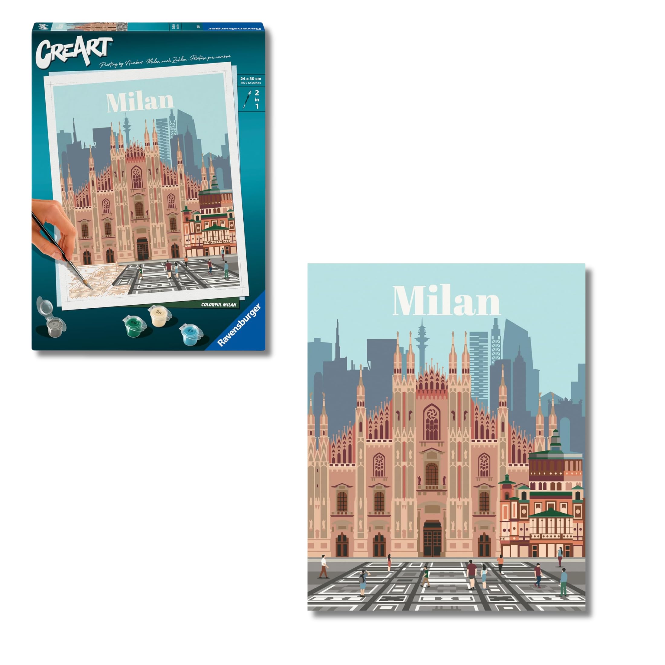 Ravensburger - CreArt City, Milano, Dipingere con i Numeri, Kit Pittura, Idea Regalo Donna o Uomo, 14+ Anni, 24x30 cm