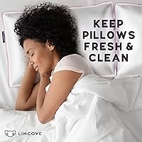 Vista 6 de Lincove 100% Cotton Sateen Pillow Protector Cover - Zipper Pillow Cover - 500 Thread Count Luxury Cotton - Zippered Dust Pillow Protector, Bed