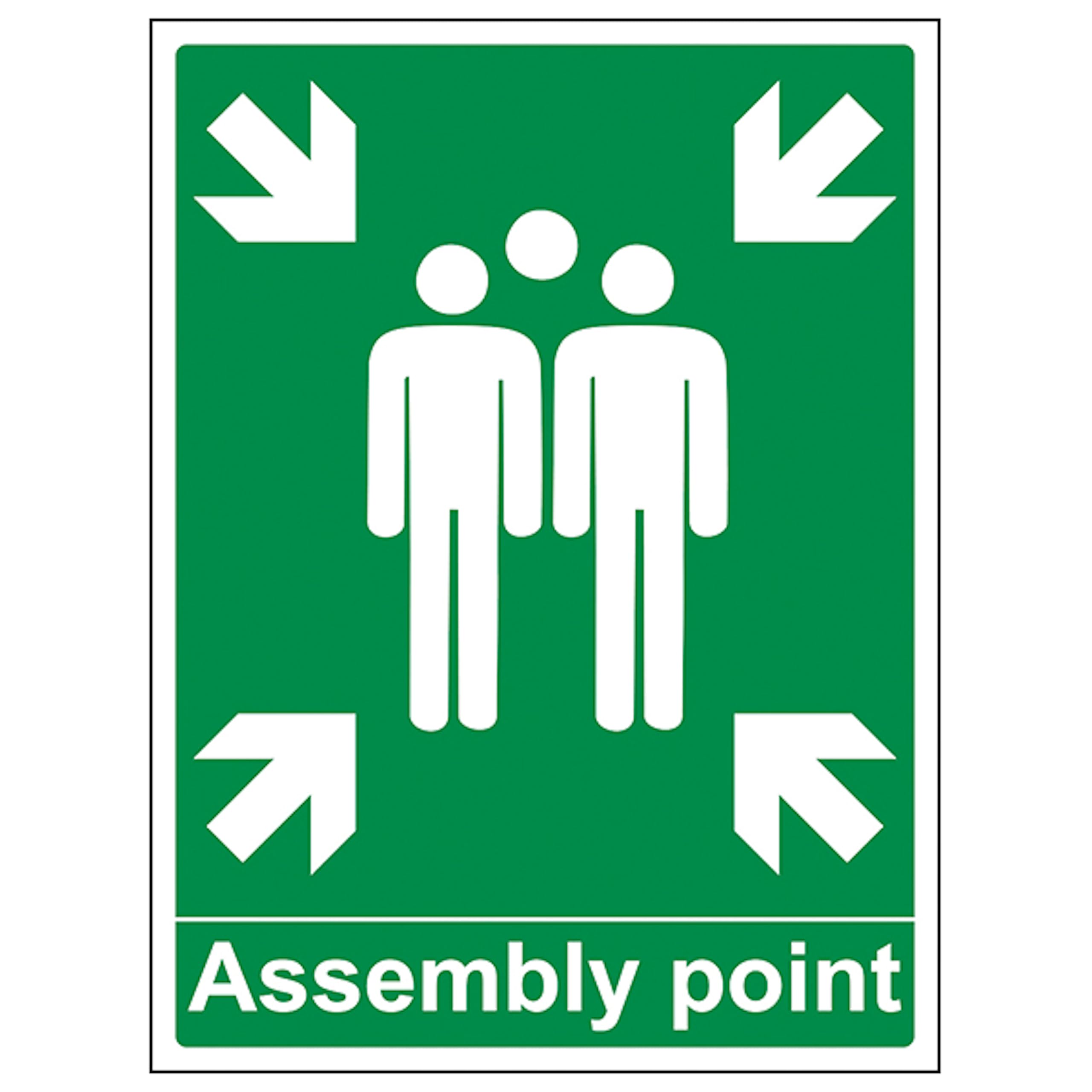 V Safety Assembly Point With Family 400 x 600 mm - 3mm Aluminium Composite Safety Sign