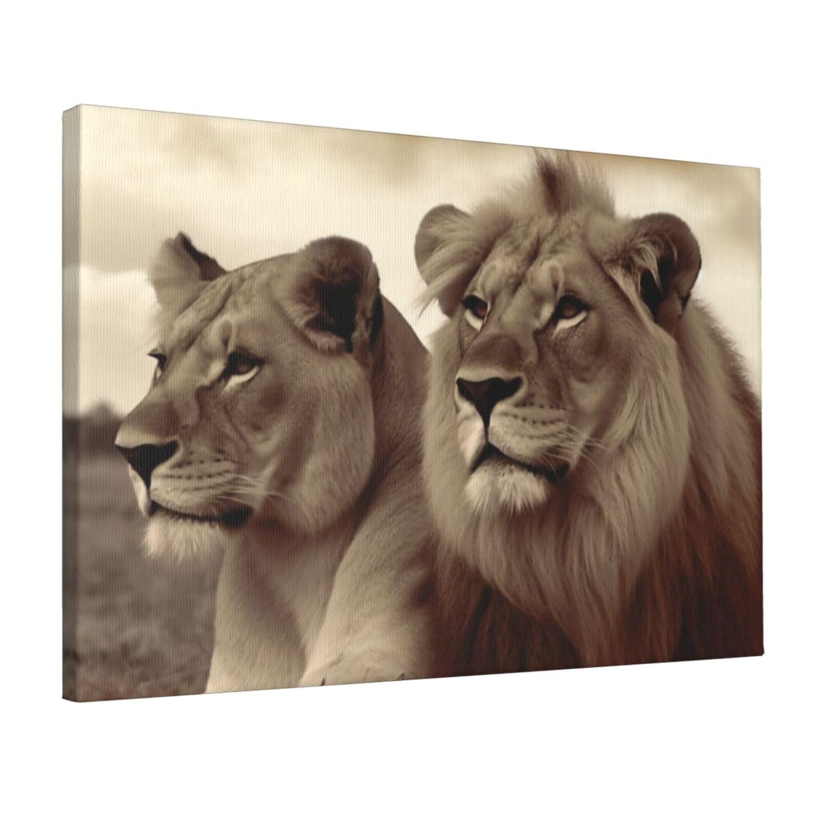 Canvas Wall Art for Living Room Wall Decor 12"x18" Modern Artwork Painting Pictures Hanging Canvas Prints African Lion and Lioness Aesthetic Wall Art for Bedroom Bathroom Office Wallart Decor