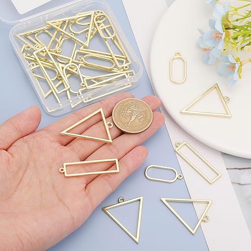 Miniatura 3 de CHGCRAFT 24 colgantes de bisel de hoja de 2 estilos, colgantes de aleación con forma de hoja, dijes de marco hueco para bricolaje, resina epoxi,