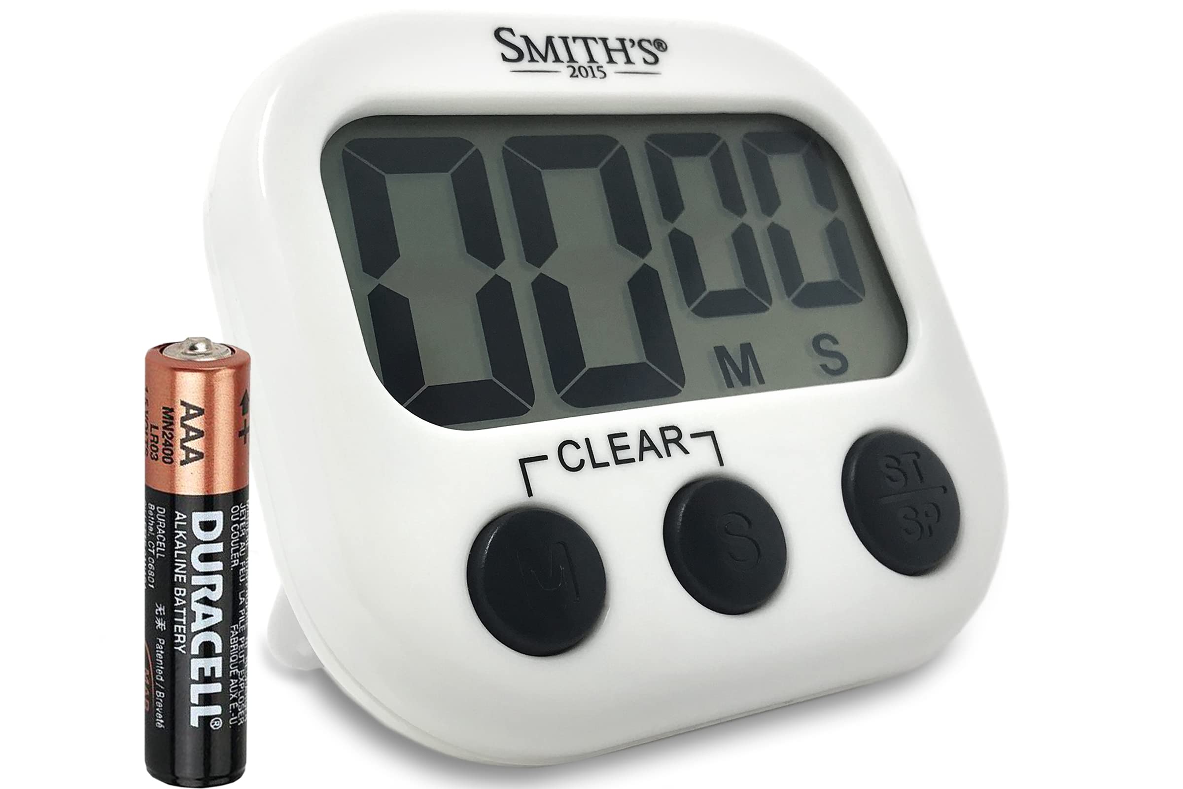 Smith’s® Digital Kitchen Timer - White | Large Countdown Clock | Battery Included | Loud Alarm | Big Digits | Magnetic, Kickstand & Hanging Hole | Very Easy To Use | 1 Year Guarantee