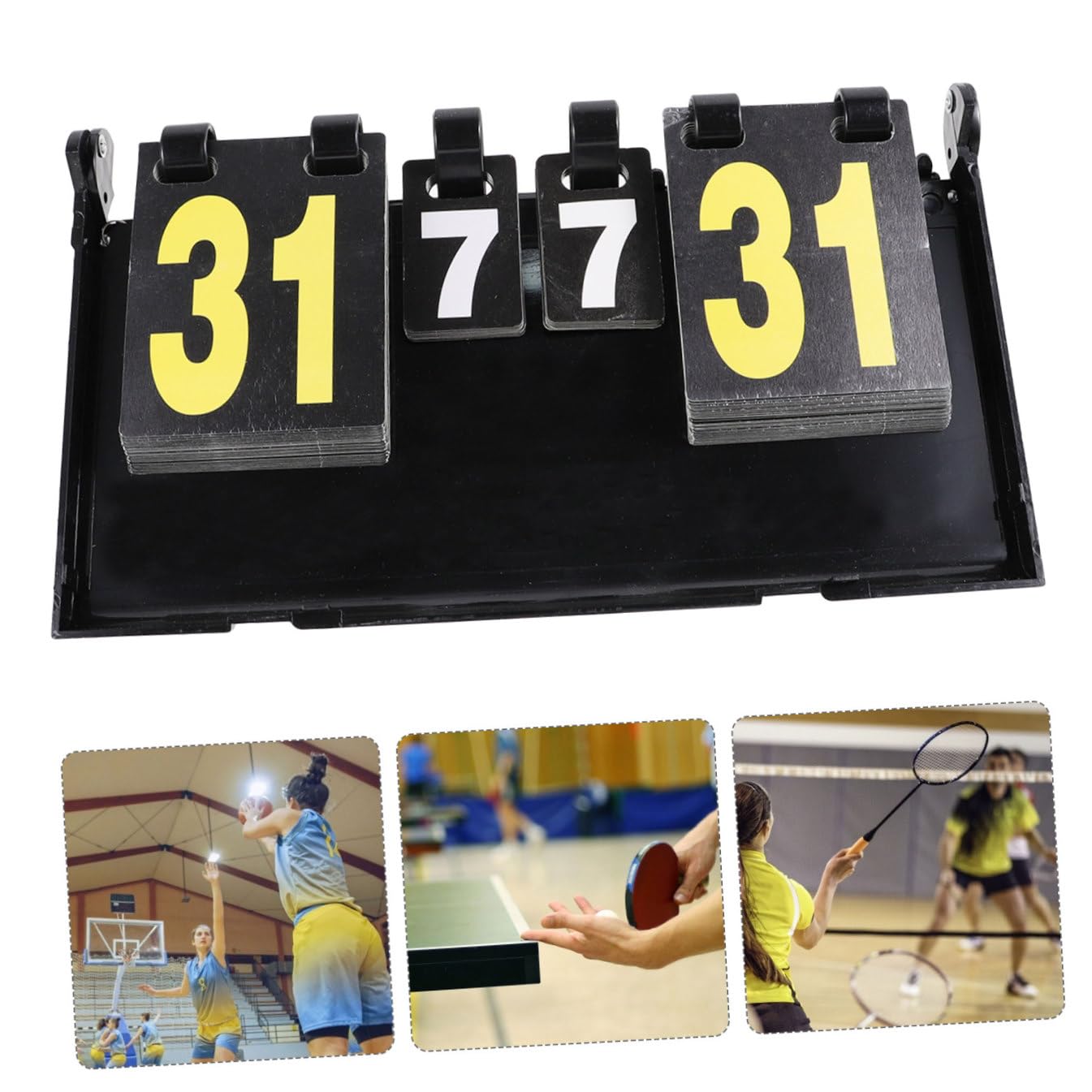POPETPOP Tischtennis Anzeigetafel 4-stellig für Ballspiele, Schwarz | Kunststoff und Karton, Klar und Intuitiv, Leicht zu Reinigen, Wiederverwendbar, für Badminton