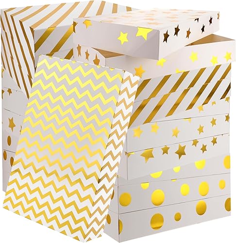 Yeaqee Paquete de 24 cajas de regalo de camisas de oro blanco de Navidad con tapas, cajas de regalo de 15 x 9.5 x 2.4 pulgadas, cajas de regalo para