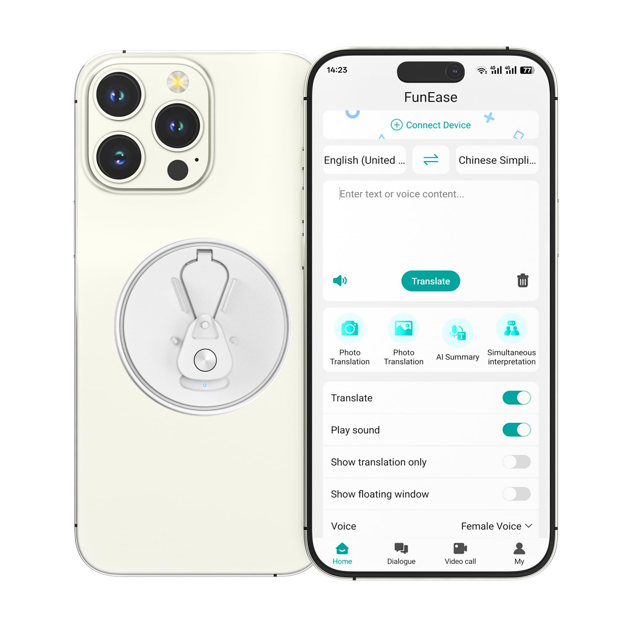 Eelexa 3-in-1 AI Translator Recorder, Instant 138 Languages Translator with Magnetic Phone Stand, Real-Time Video/Voice Call Translation, 60-Day Standby for Travel, Business & Learning