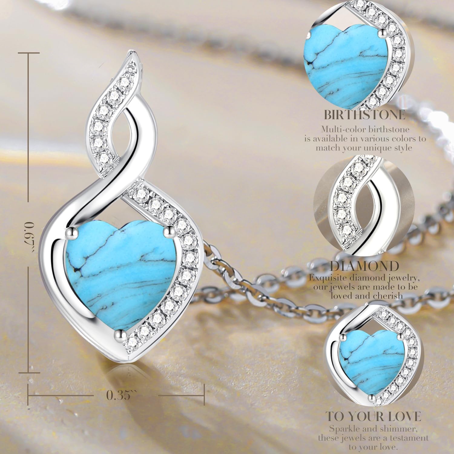 FANCIME 14K Solid White Gold Heart Birthstone Necklace with Diamond Pendent Birthday Gifts for Mom Women, Sterling Silver Chain 16" + 2" Extender