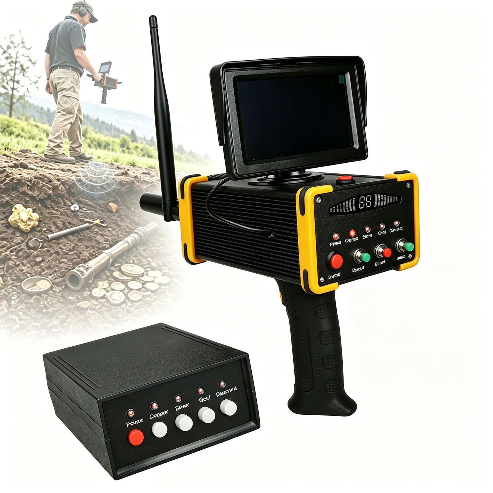 Détecteur de métaux professionnel à distance, scanner de positionnement de cible de haute précision avec écran d'affichage numérique, pour souterrain, or, argent, cuivre, diamant, chasse au trésor en