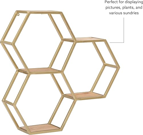 Vista 12 de Dealya Gold Metal Honeycomb Wall Shelves with Wood Shelves by Powell