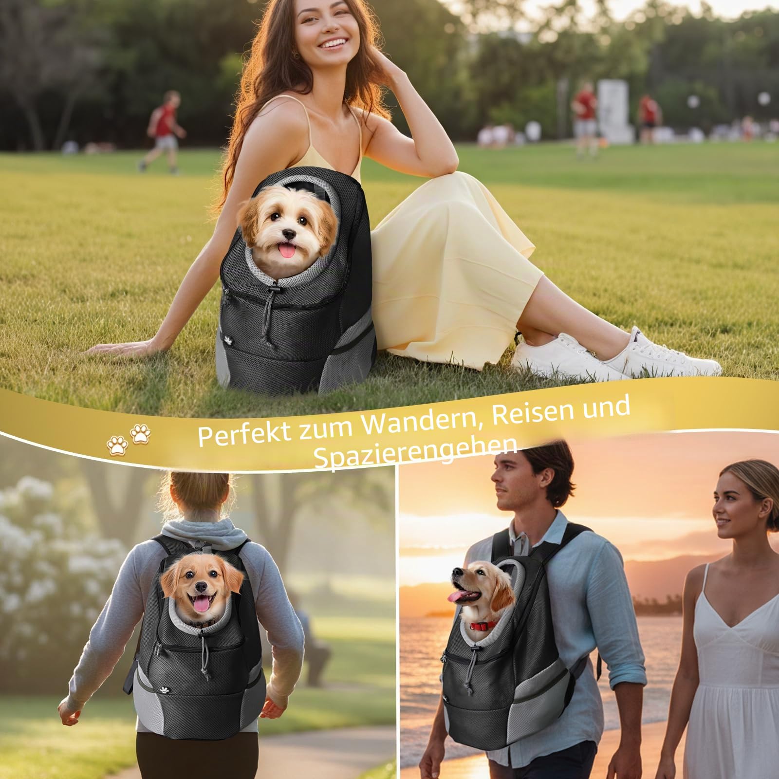 Hundetrage-Rucksack, Welpentragetasche mit Entrinnen-sicherem Reißverschluss, Atmungsaktiver Hundetransportrucksack für Reisen, Outdoor-Aktivitäten und Wandern Atmungsaktiv für 6-8kg Hunde