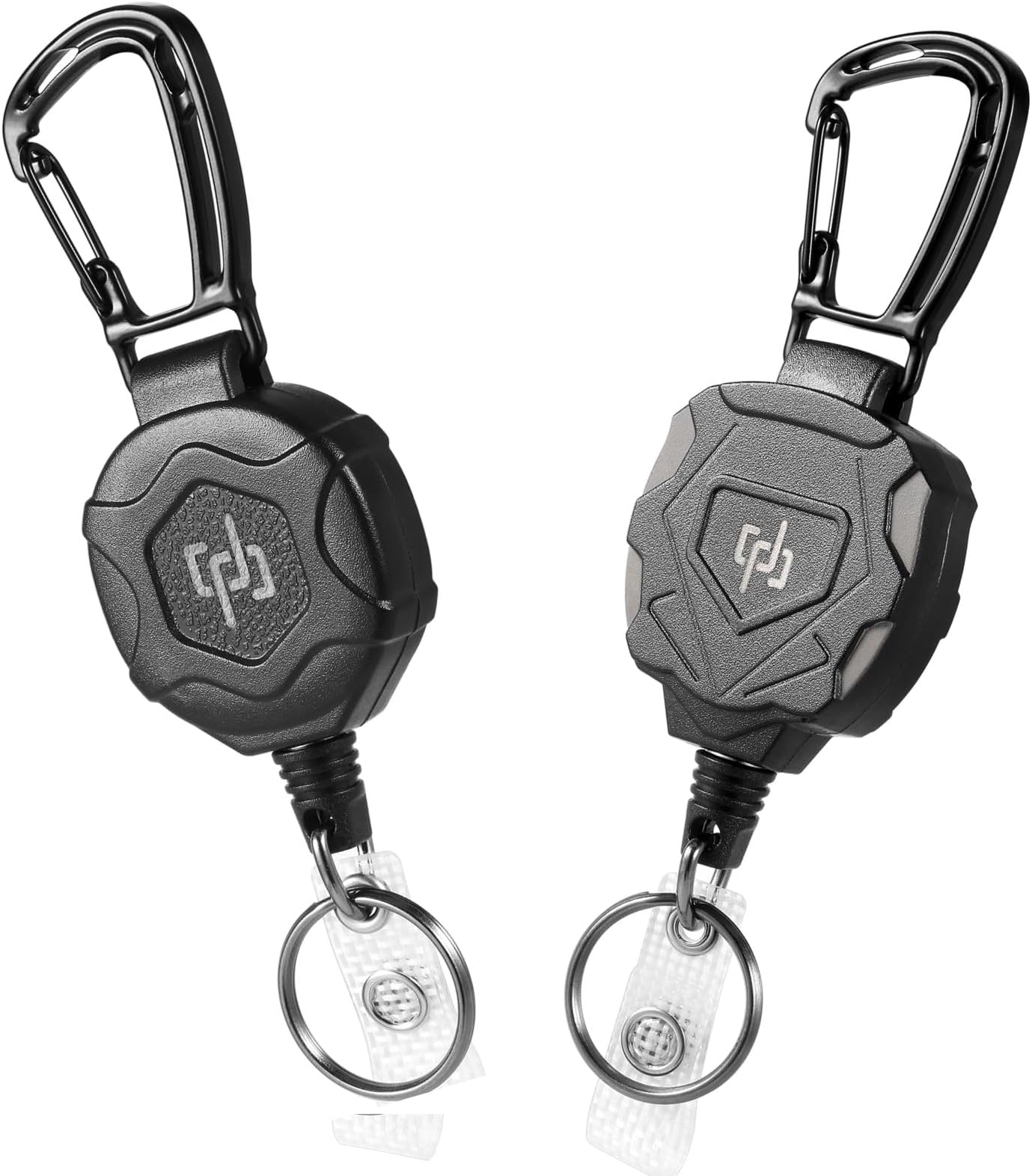 SHENGXIN 2 Pack Retractable Keychain Heavy Duty Carabiner Badge Holder, Tactical ID Badge Reel with 32โ Steel Retractable Cord, 8.0 OZ