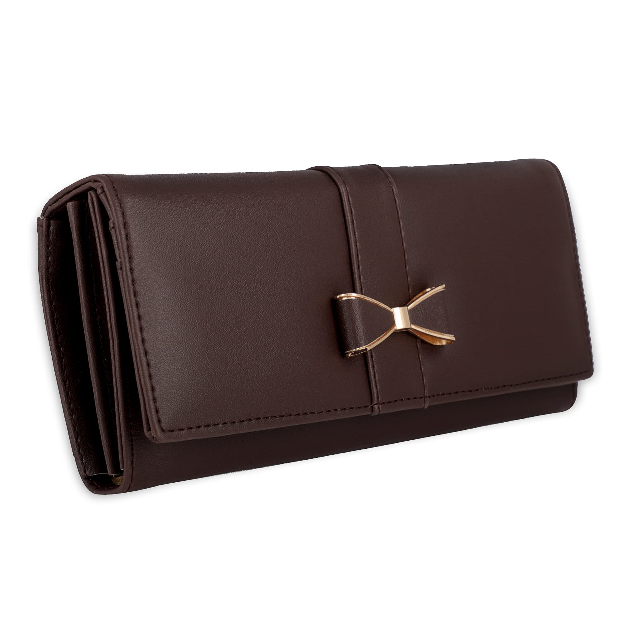 ALSU Women’s Wallet Clutch | Elegant PU Leather Purse with Bow Design | Stylish Long Wallet for Girls & Ladies | Multi-Compartment Travel Wallet (Brown)