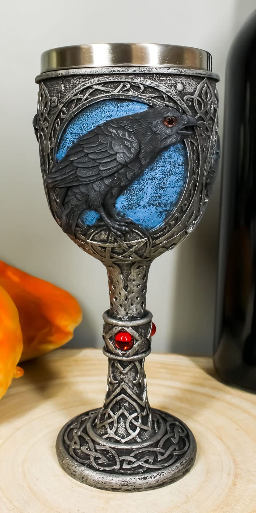 Ebros Great Horned Owl On Pentagram Wine Goblet - Faux Bronze Chalice, Occult & Wiccan Drinkware