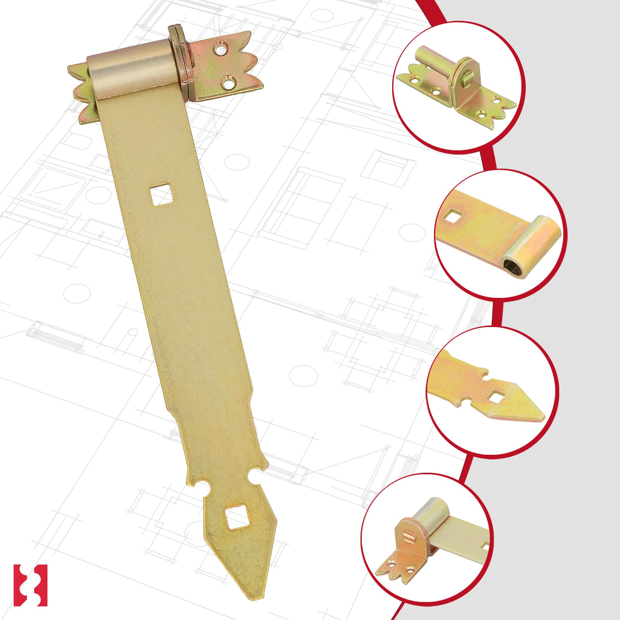 KOTARBAU® Lot de 2 charnières de portail avec gonds - 300 mm - Ferrure de porte - En acier inoxydable - Galvanisé - Jaune