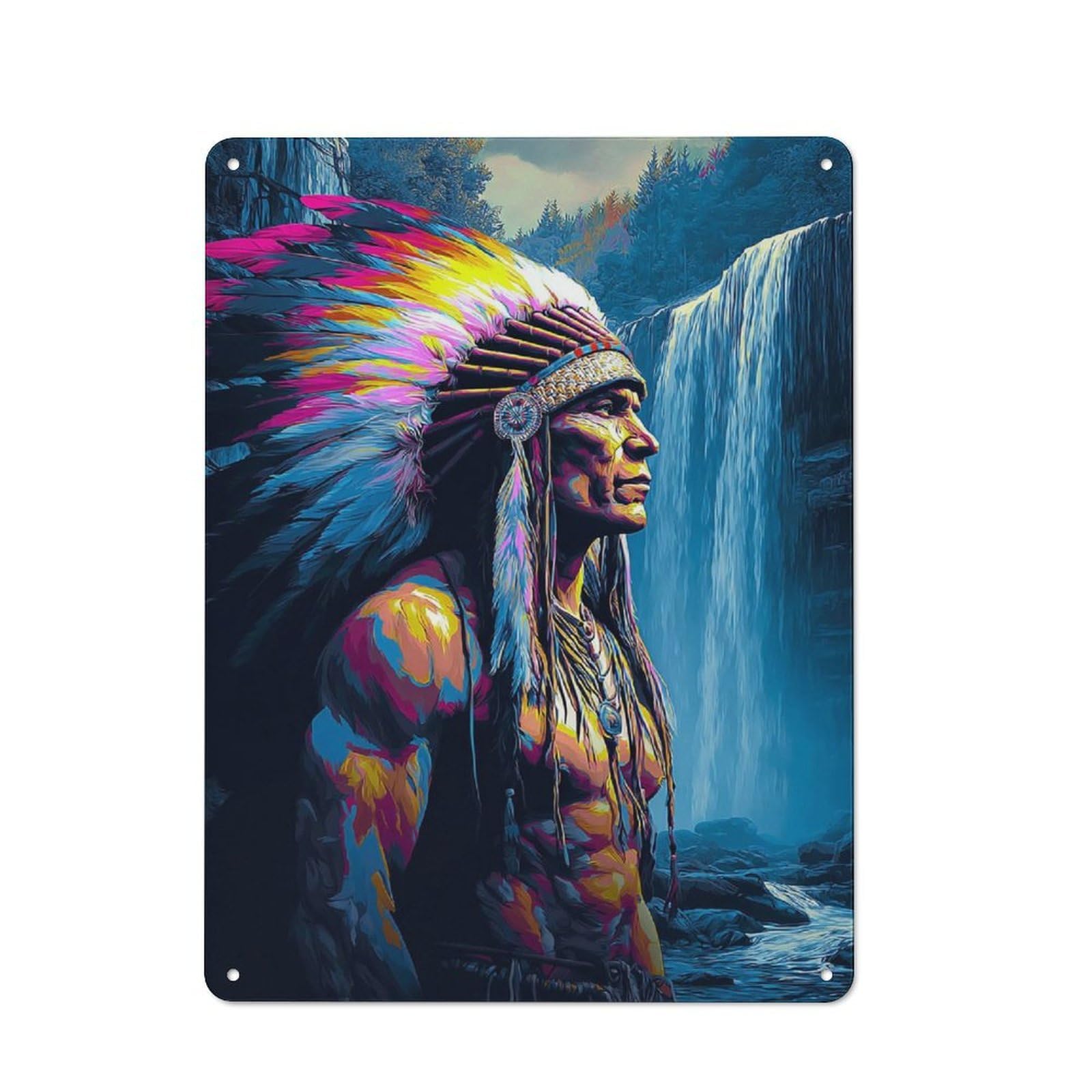 Junmoney Native Spirit By The Falls -1 Retro Metal Sign With Design 40X30cm, Nostalgic Vintage Wall Decor For Kitchen, Hallway, Bar Or Small Cafe