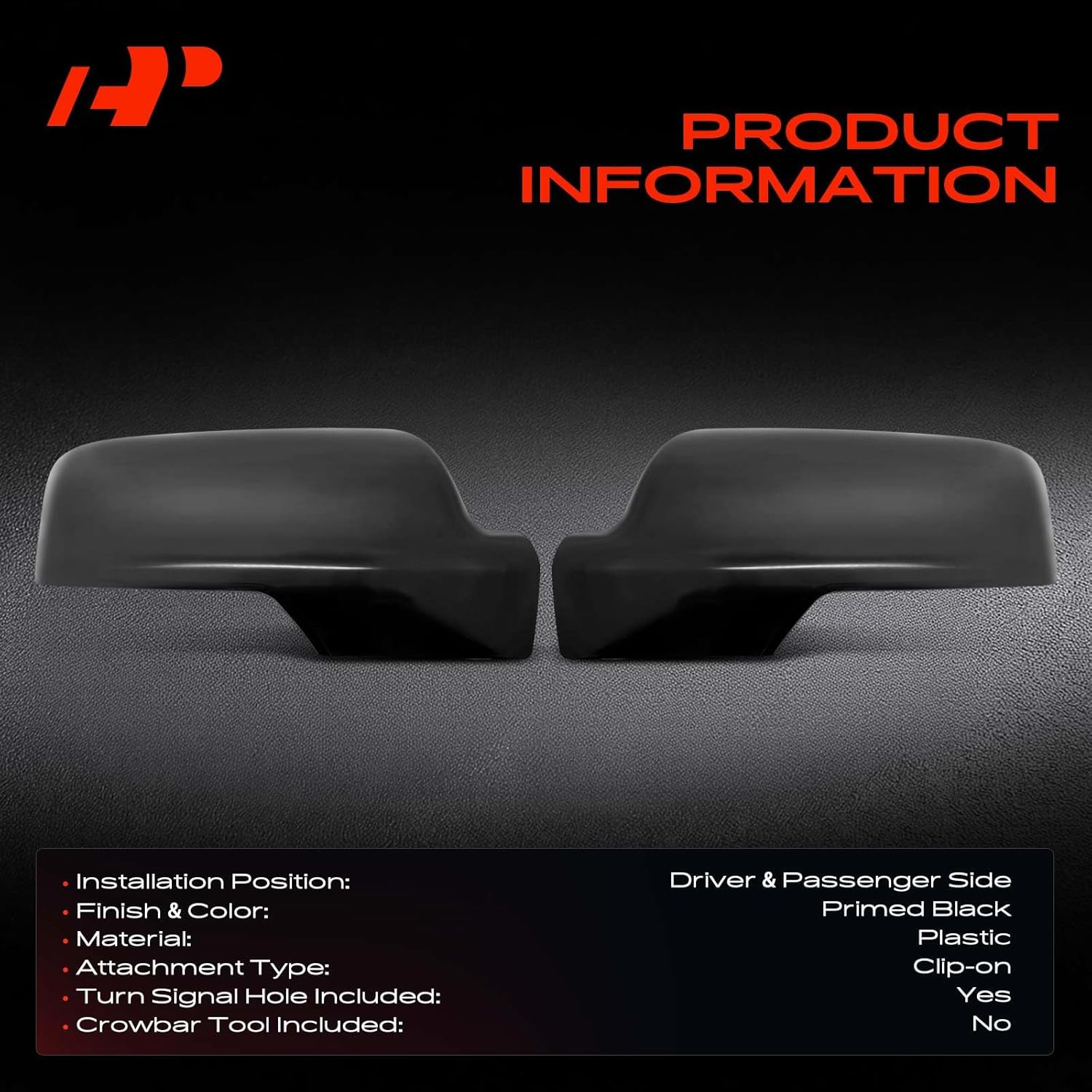 A-Premium 2 PCS Driver and Passenger Side Rearview Mirror Covers Caps Compatible with Ram 1500 2019-2024, Primed Black, with Turn Signal Hole