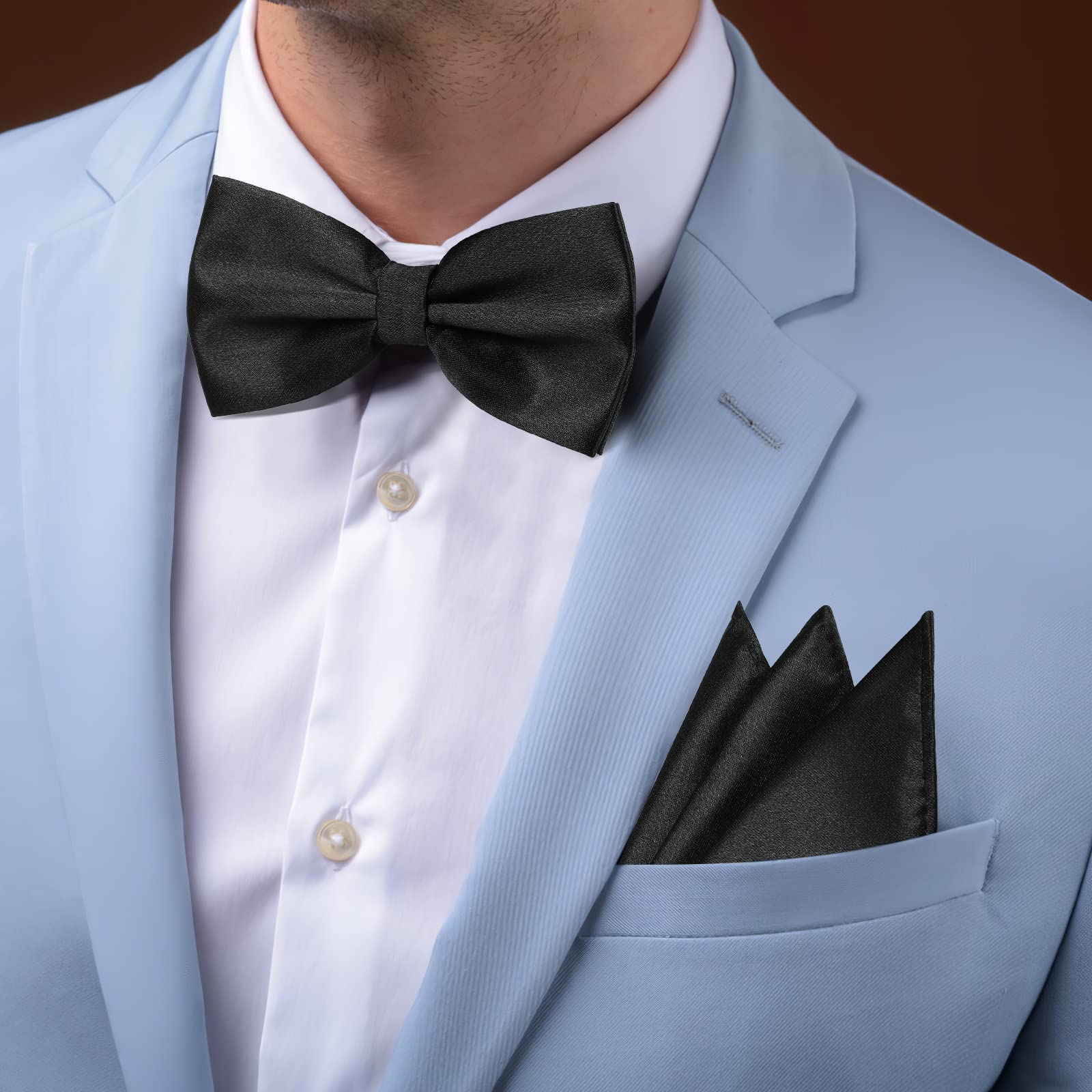 WINOMO Lot de 3 cravates et carrés de poche pour homme avec nœud papillon en satin et carré - Accessoires de costume pour homme des années 1920 - Accessoire formel en soie noire - Vêtements d'occasion