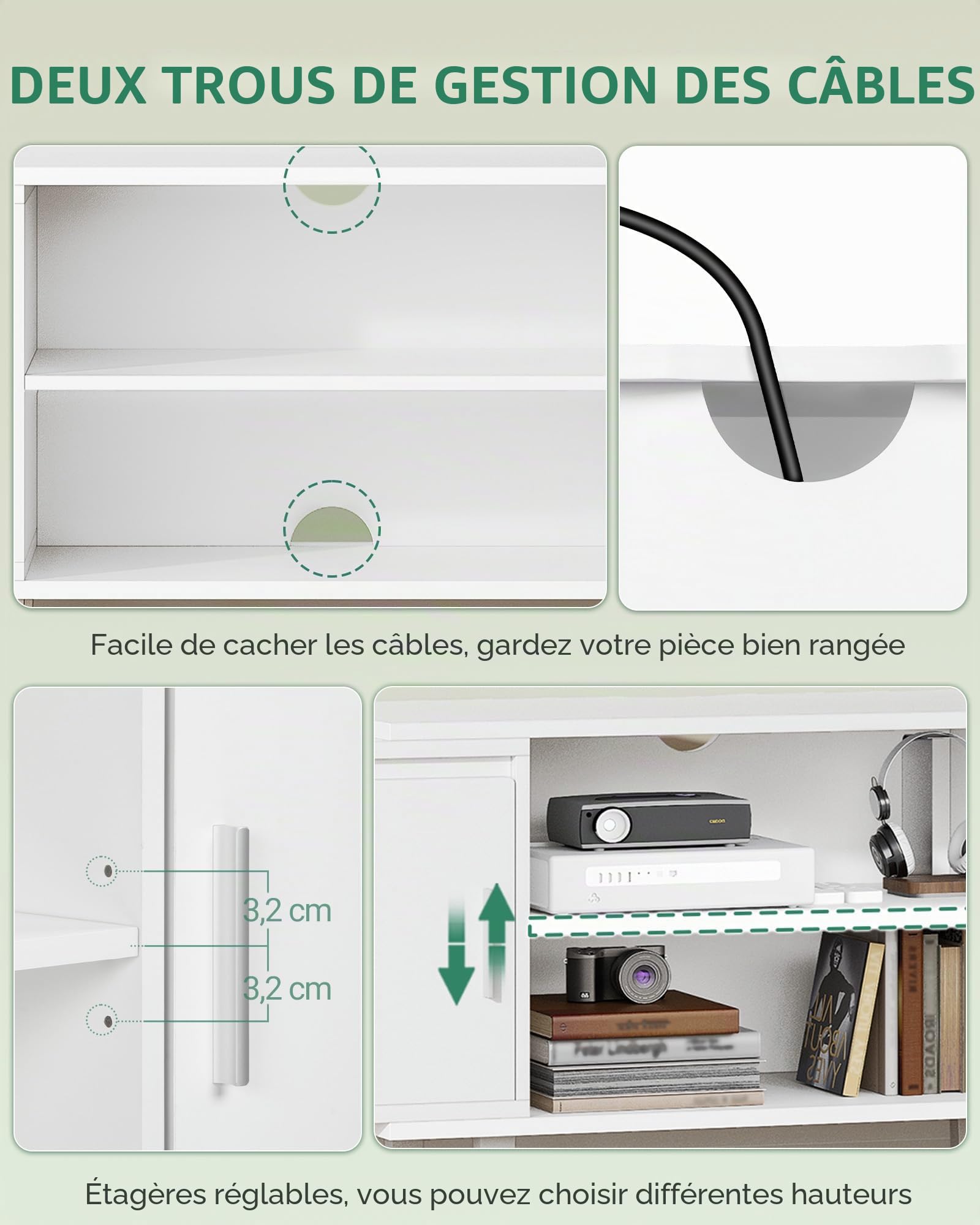 Hzuaneri Ensemble Meuble TV Mural, Ensemble de Salon 3 Pièces avec 1 Meuble TV et 2 Meubles de Rangement Suspendus, Grand Espace de Stockage pour Séjour, Blanc TV00103W