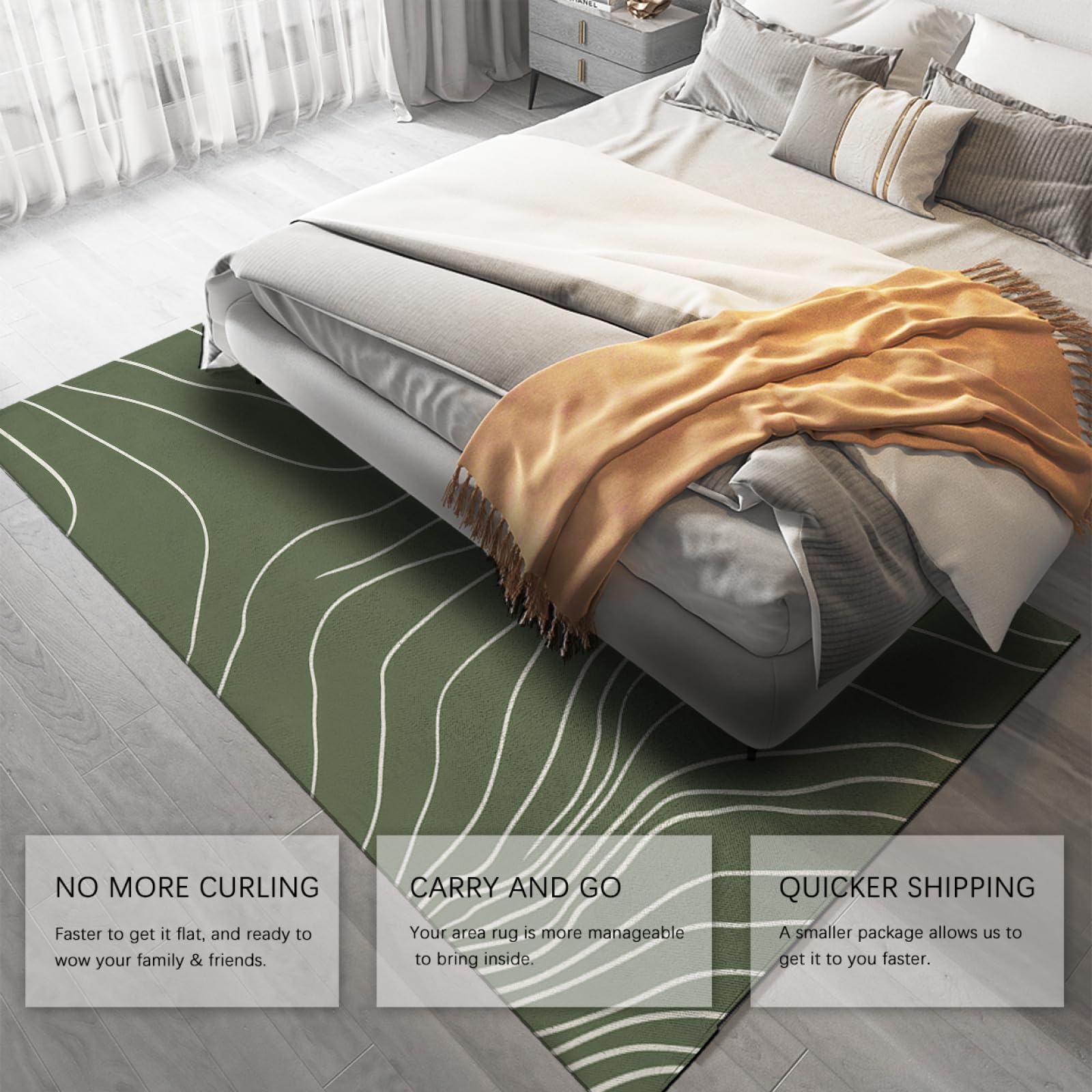 Amazon | セージグリーンラグ、60x90cmラグホワイト