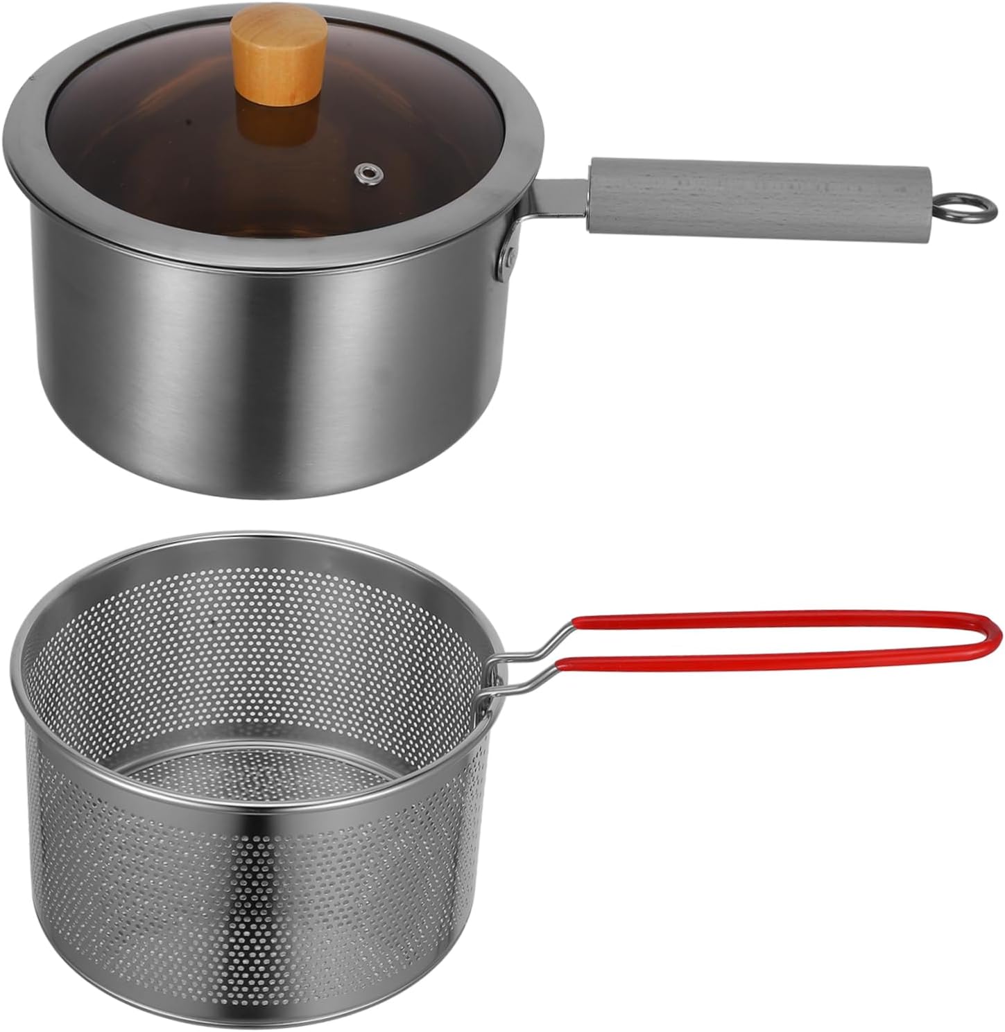 PRETYZOOM Stainless Steel Deep Fryer Milk Pan Commercial Deep Fryer Folding Frying Basket Cooking Pot