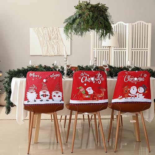 Miniatura 2 de Ganeen 6 fundas para sillas de Navidad, sombrero de Papá Noel, zapatos de elfo, de fieltro a cuadros, fundas para sillas de comedor de Feliz