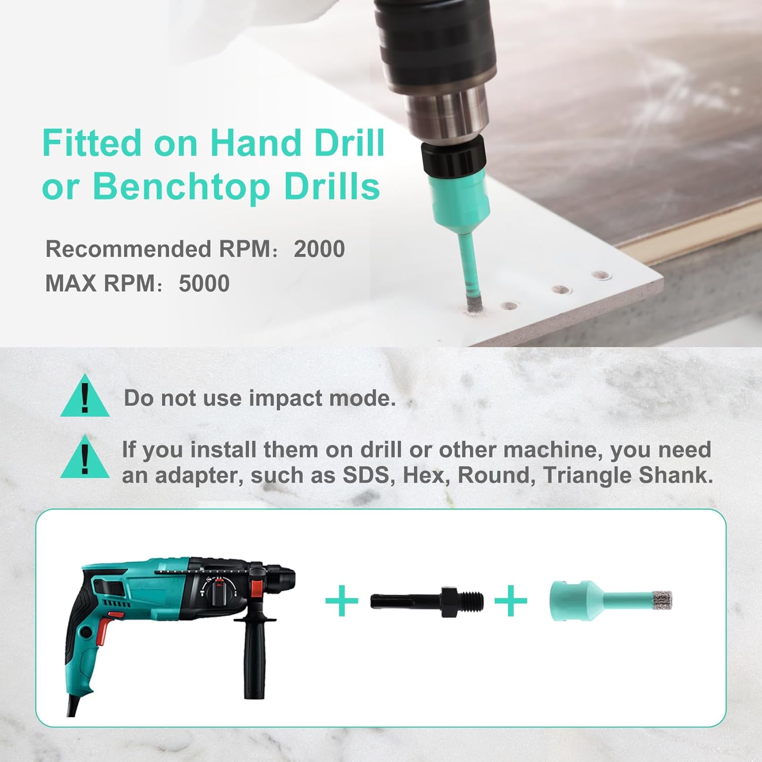 Core Drill Bit Arbor Adapter 5/8"-11 Male Thread to SDS Plus Shank Diamond Hole Saw Drill Bits Attachment Arbor Shaft Adapter for Hammer Power Drill, 2PCS