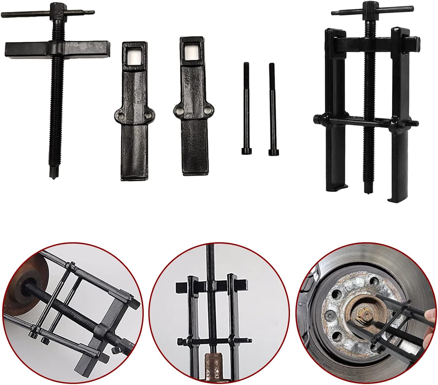 Adjustable Bearing Puller Set 4 Piece Gear Puller Kit for Wheel Removal Rotors Bearings and Gears Black Wheel Bearing Puller Tools