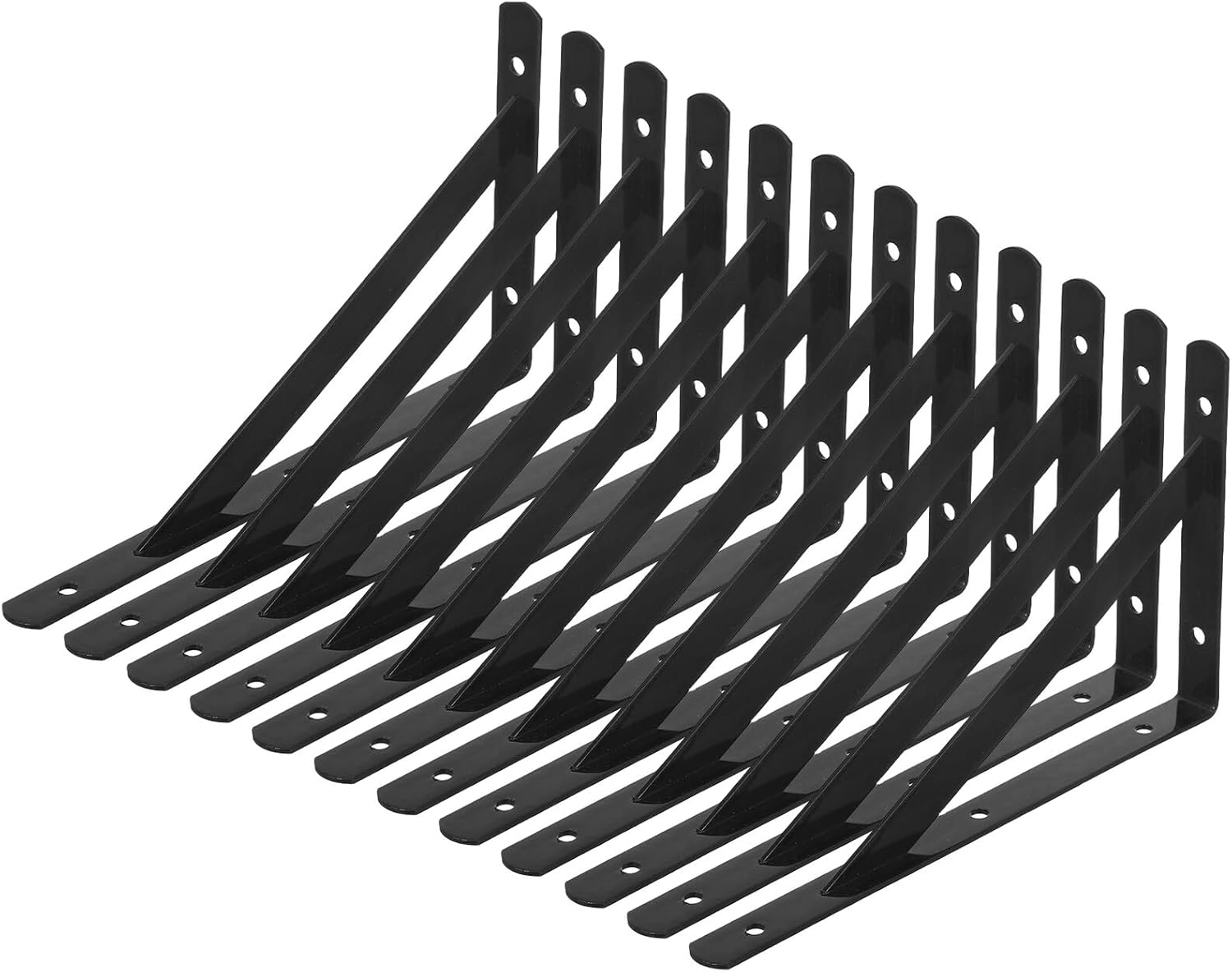 12pcs Heavy Duty Iron Shelf Brackets Black Rustic Wall-Mounted Floating Shelf Supports for Wood Shelving Corner Braces 200x120x2mm
