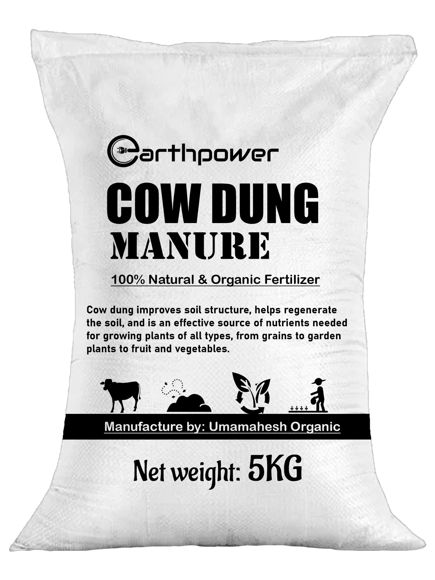 EarthPower Cow Dung Manure Powder For Plants 5Kg Organic Fertilizers For Plants Home Garden Gobar Khad For Home Garden