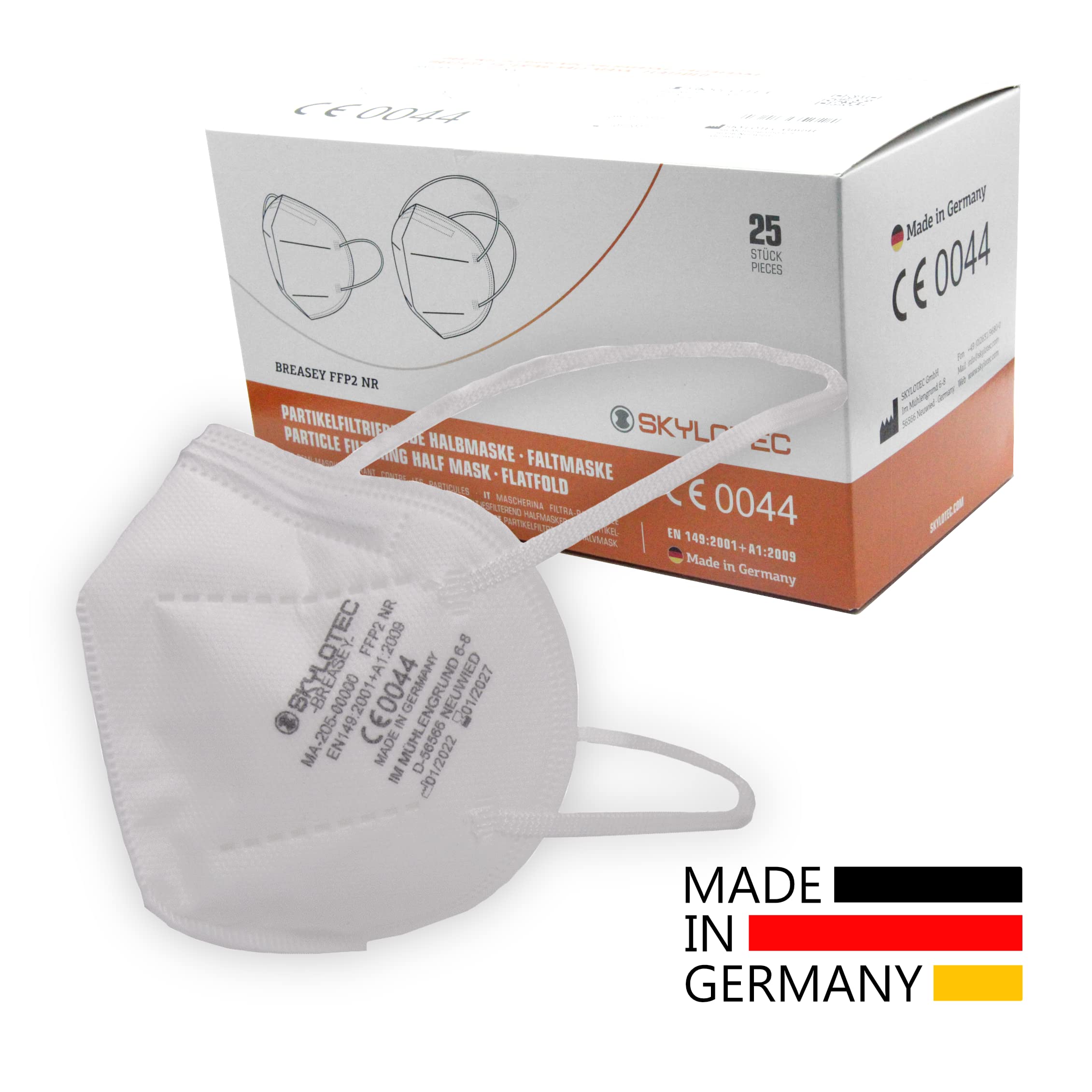 25 x fasce per la testa FFP2 Maschere SKYLOTEC Confezione singola & Made in Germany (durata di 5 anni) respiratore a 5 strati mascherine antipolvere confezionate singolarmente