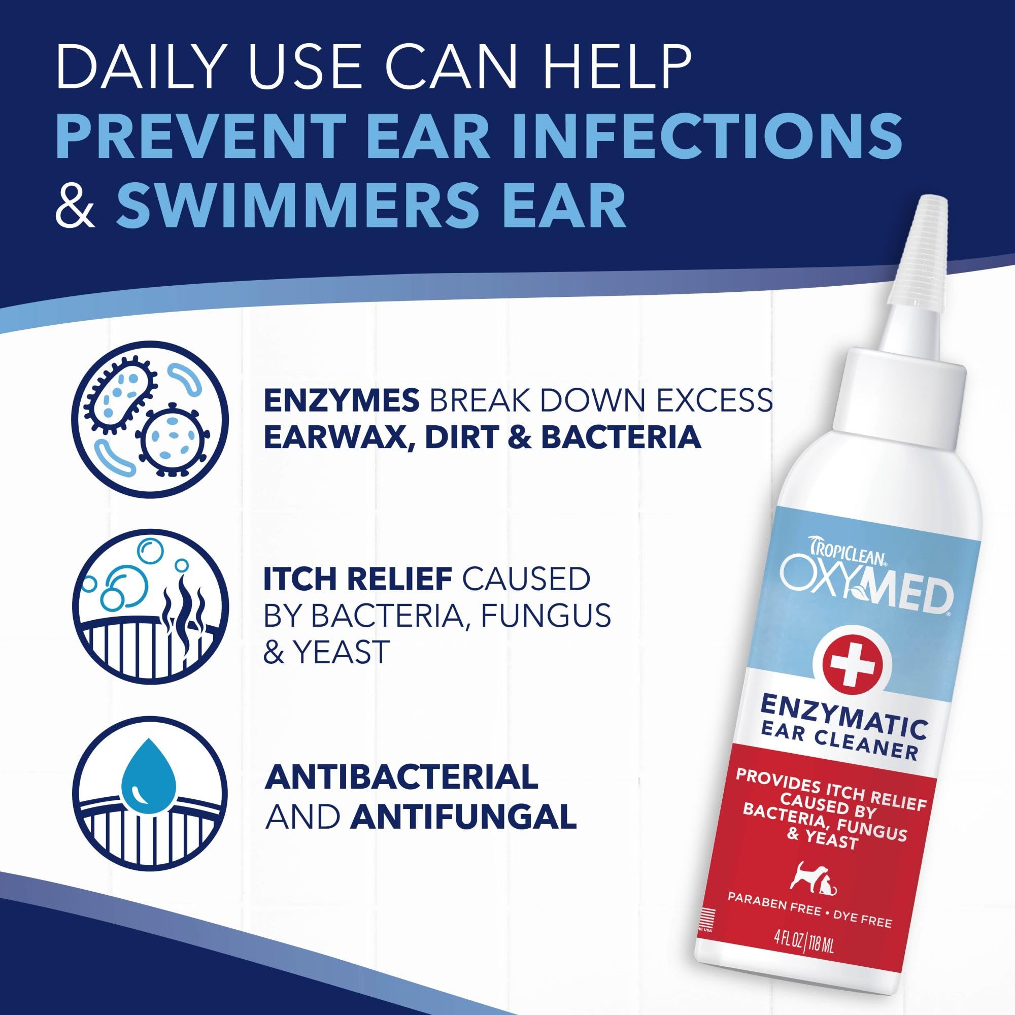 TropiClean OxyMed Enzymatic Dog Ear Cleaner, Treatment for Dogs, Vet Recommended Ear Cleaning Solution, Daily Wash Drops, Safe for Cats, USA Made, 4oz - image 5