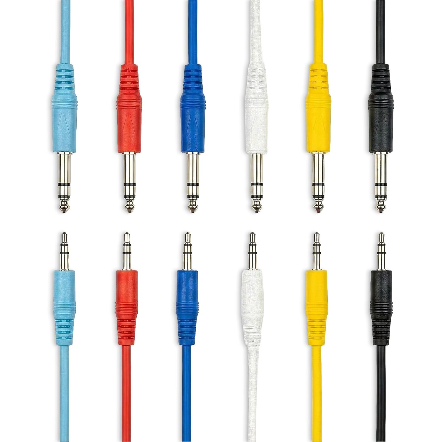 AxcessAbles 5-Foot Multi-Colored 3.5mm (1/8-Inch) TRS to 1/4-Inch TRS Stereo Male to Male Audio Cable 6-Pack for Headphones, Mixer, Audio Interface & Amplifier