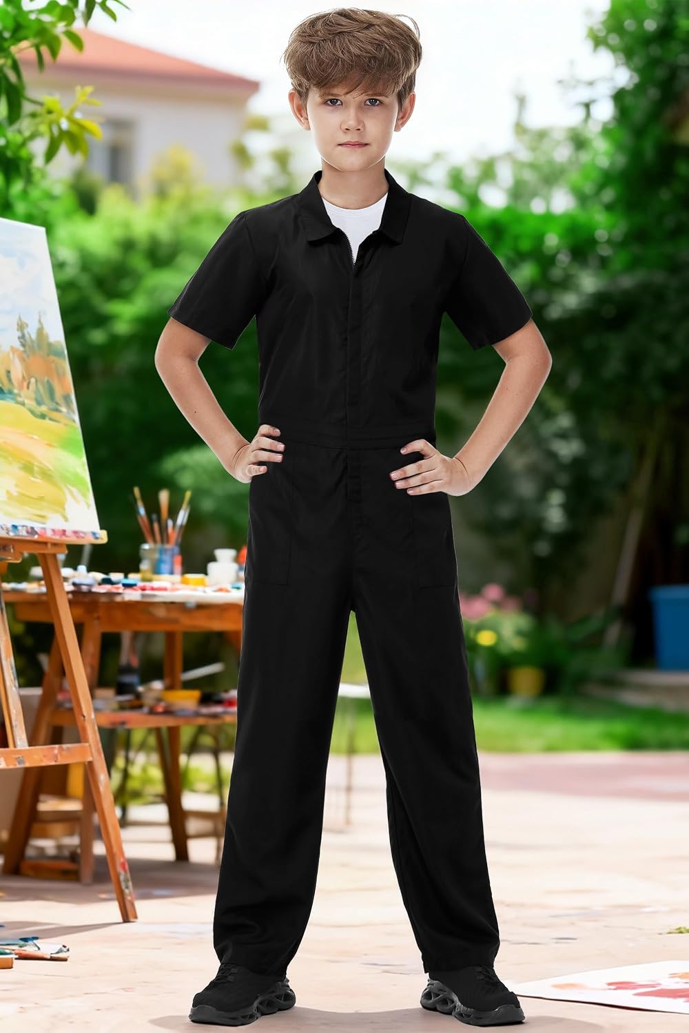 AOBUTE Kids Summer Jumpsuit Short Sleeve Coveralls With Zipper 3-14 Years