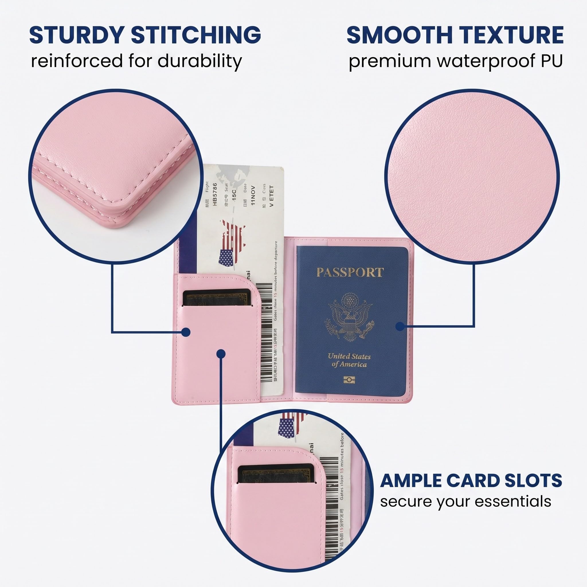 MKEAWUU Custodia Passaporto, 4 Pezzi In Pelle Pu, Colori Blu, Viola, Rosa Chiaro, Bianco, Formato Standard, Per Carte E Documenti