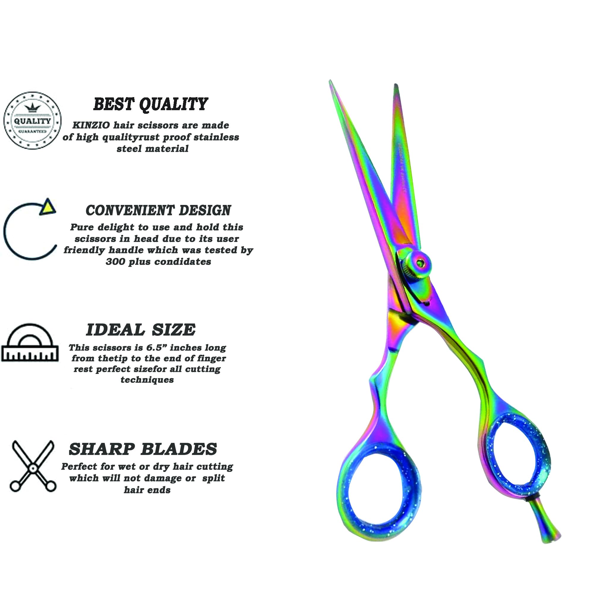 Forbici da parrucchiere KINZIO Forbici affilate di alta qualità in acciaio inossidabile per taglio dei capelli Ideali per parrucchieri Barbieri Uomini e donne (6.5")
