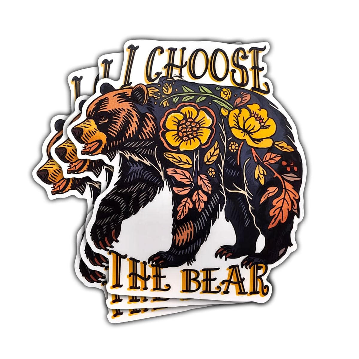 Photo 1 of (3pcs) I Choose The Bear Sticker, Bear Sticker Die-Cut Waterproof Vinyl Sticker Laptop Water Bottle Window Phone Helmet