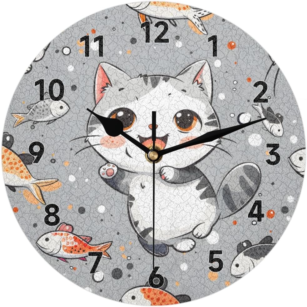 kitty Cat Circular Wall Clock Cute kitten 10 Inch Black Pointer Circular Wall Clock
